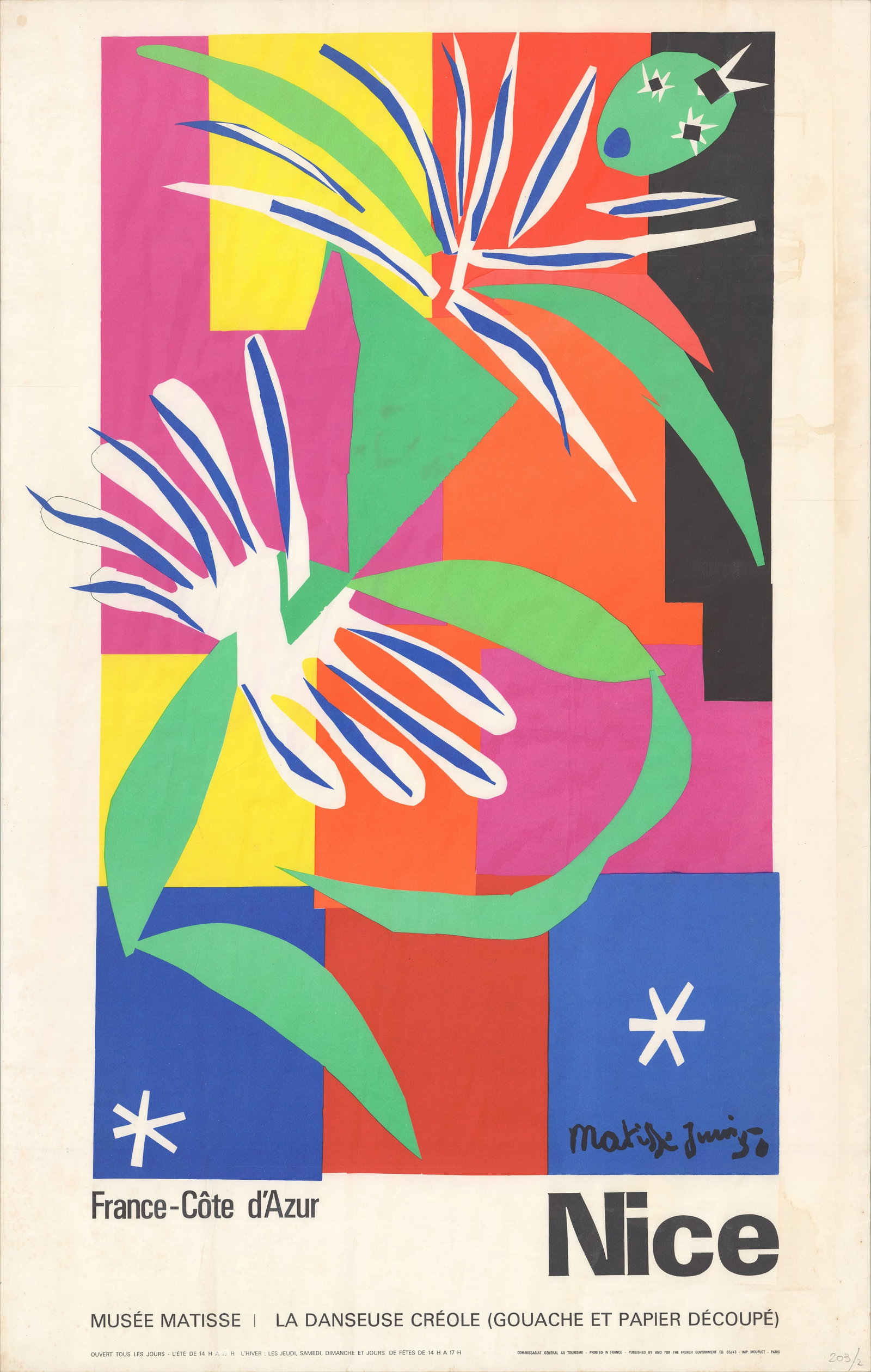 Henri Matisse - La Danseuse Creole, Nice, France - 1965 Lithograph 39" x 24.5": Title: Henri Matisse - La Danseuse Creole, Nice, France - 1965 Lithograph 39" x 24.5" Description: "La Danseuse Creole, Nice, France" by Henri Matisse, 1965 Unsigned Lithograph. Paper size is 39 x