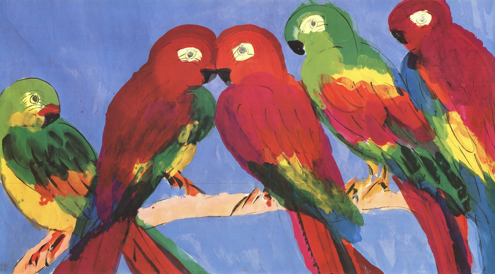 Walasse Ting - Parrots - 1990 Offset Lithograph 29.5" x 46" - 2