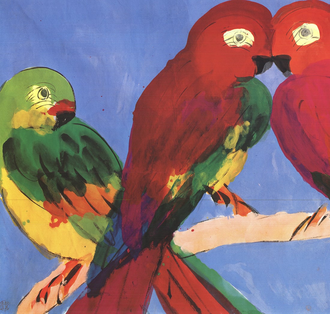 Walasse Ting - Parrots - 1990 Offset Lithograph 29.5" x 46" - 3