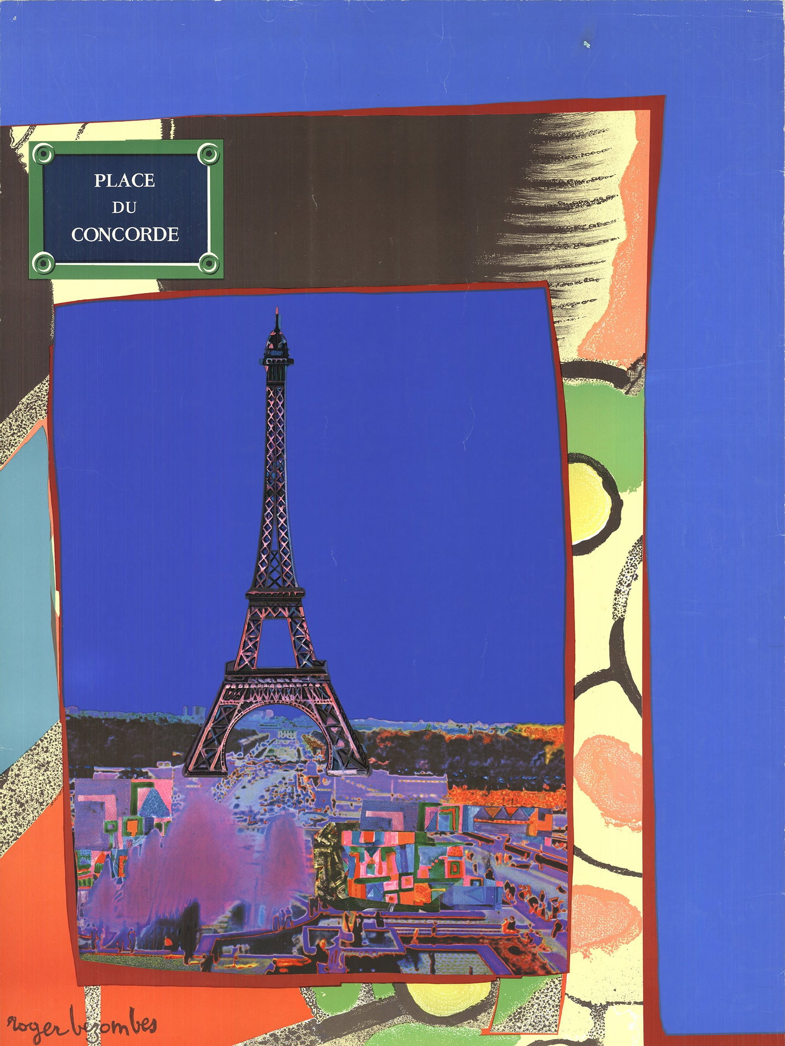 Roger Bezombes - Place du Concorde, France Europe - 1981 Lithograph - SIGNED 39.25" x 23.75" - 3