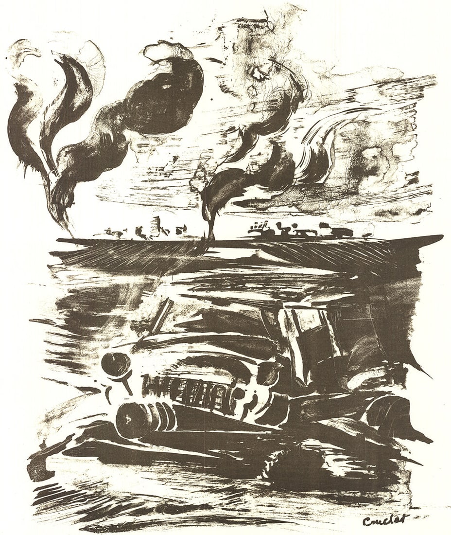 Artist Unknown - Requiem for General Moteur - 1968 Lithograph 22.5" x 15.5" - 2