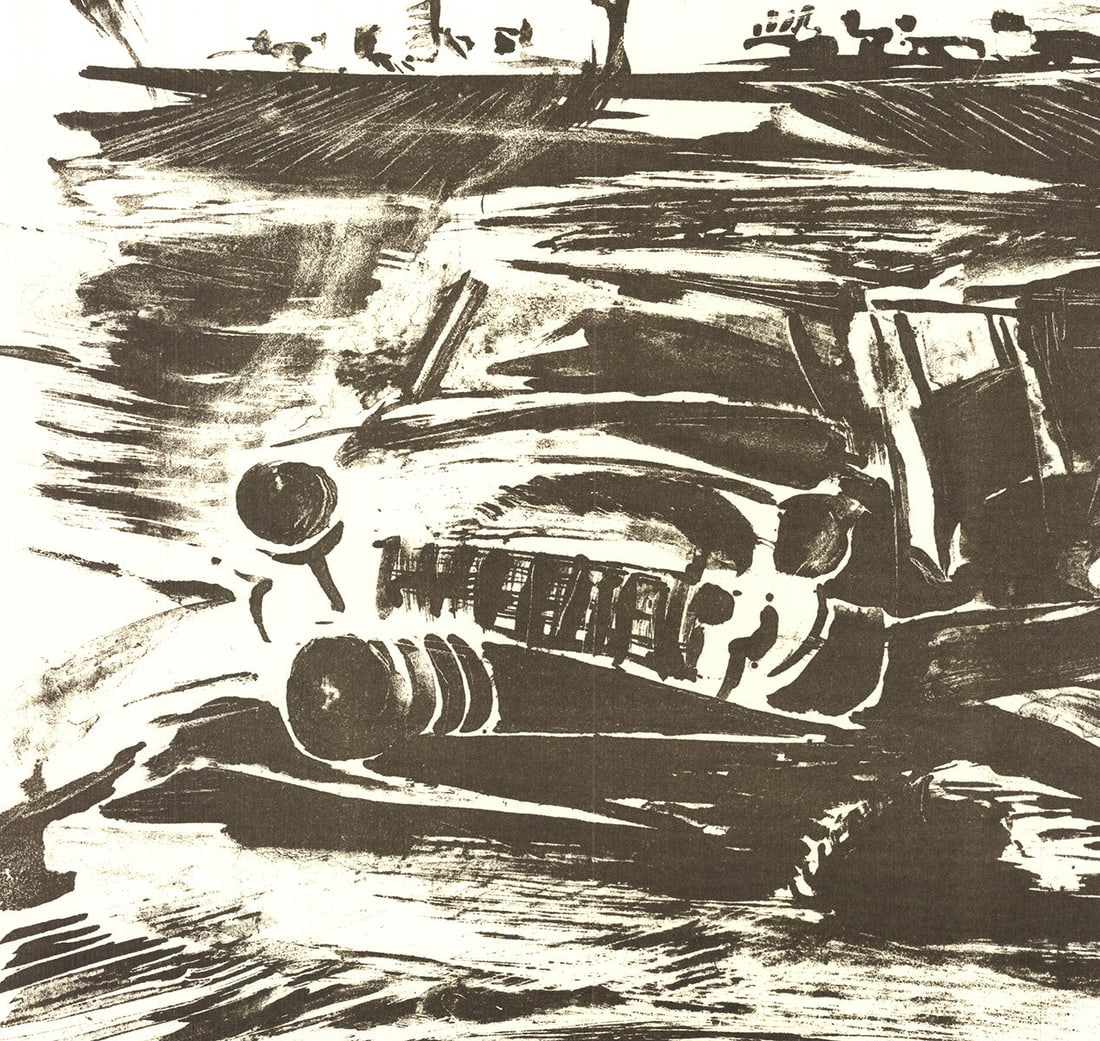 Artist Unknown - Requiem for General Moteur - 1968 Lithograph 22.5" x 15.5" - 3