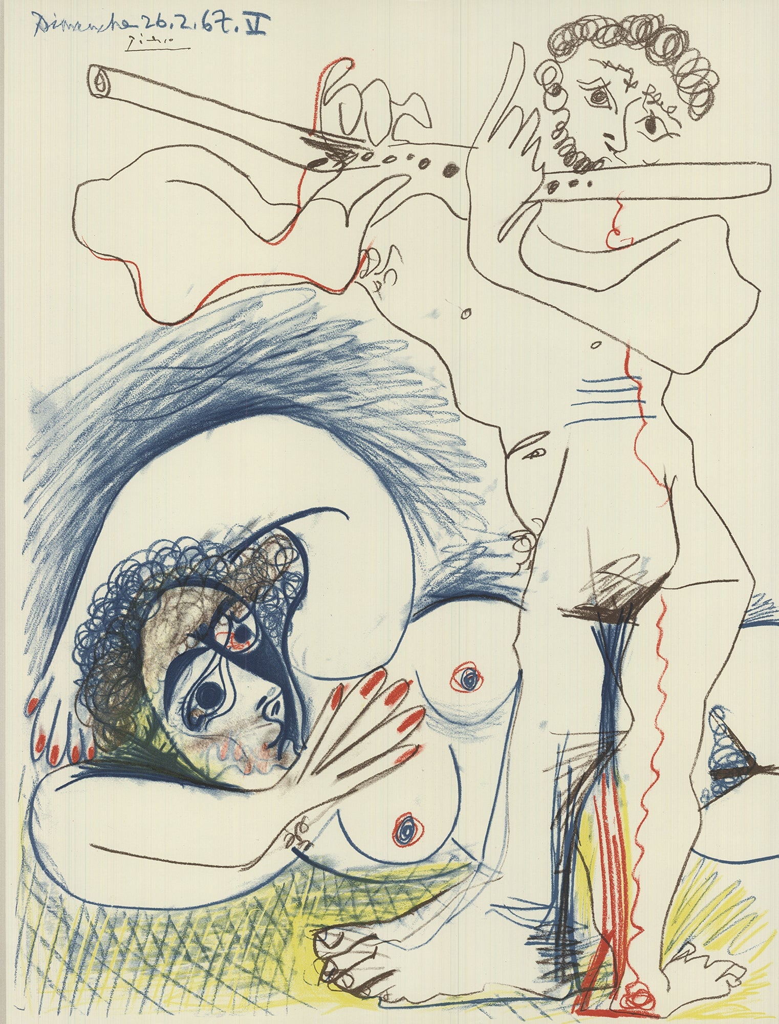 Pablo Picasso - The Flutiste - 1968 Lithograph 28.25" x 20" - 2