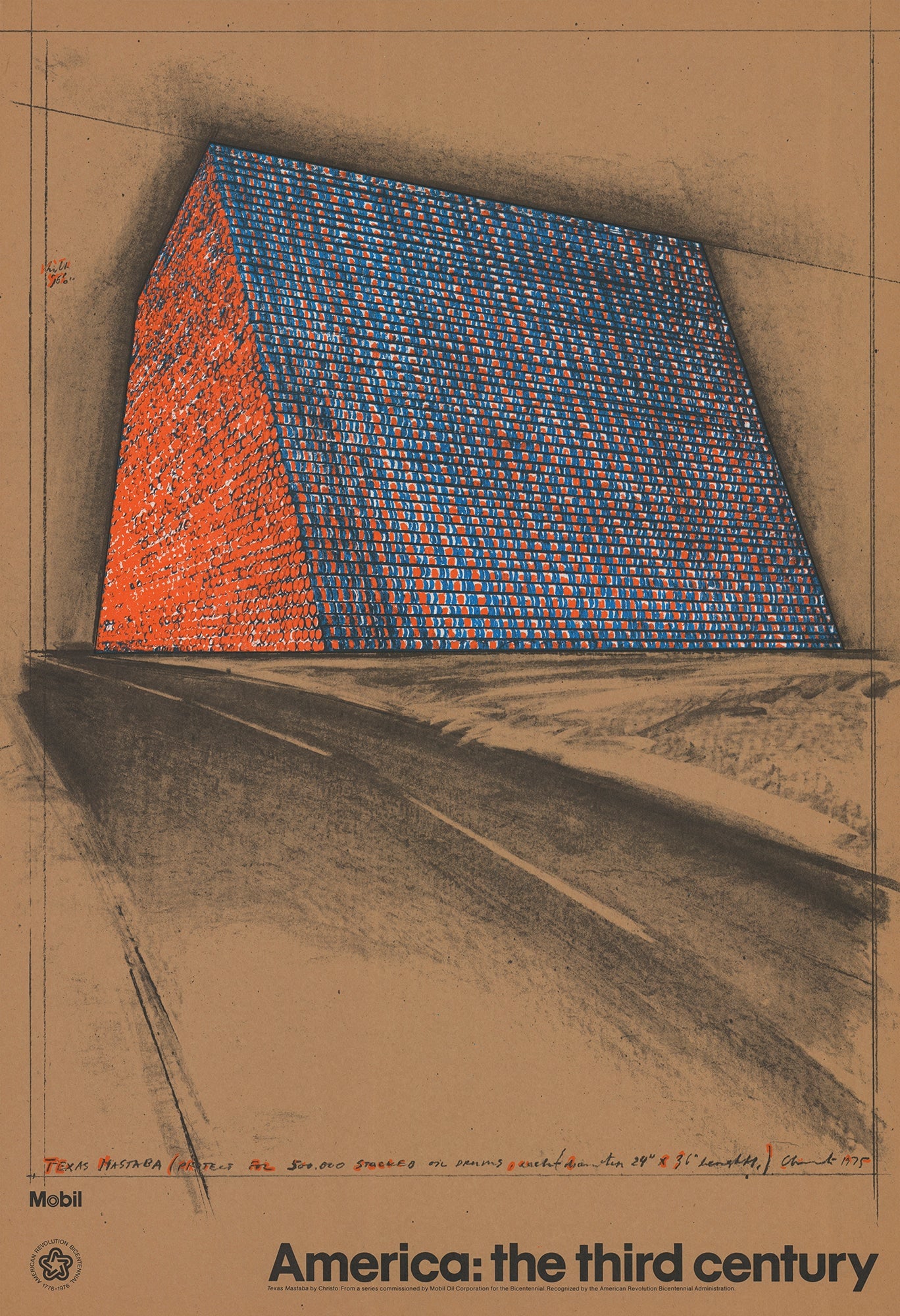 Javacheff Christo - Wrapped Oil Barrels, Texas - 1976 Lithograph 35" x 24" (1 of 4)