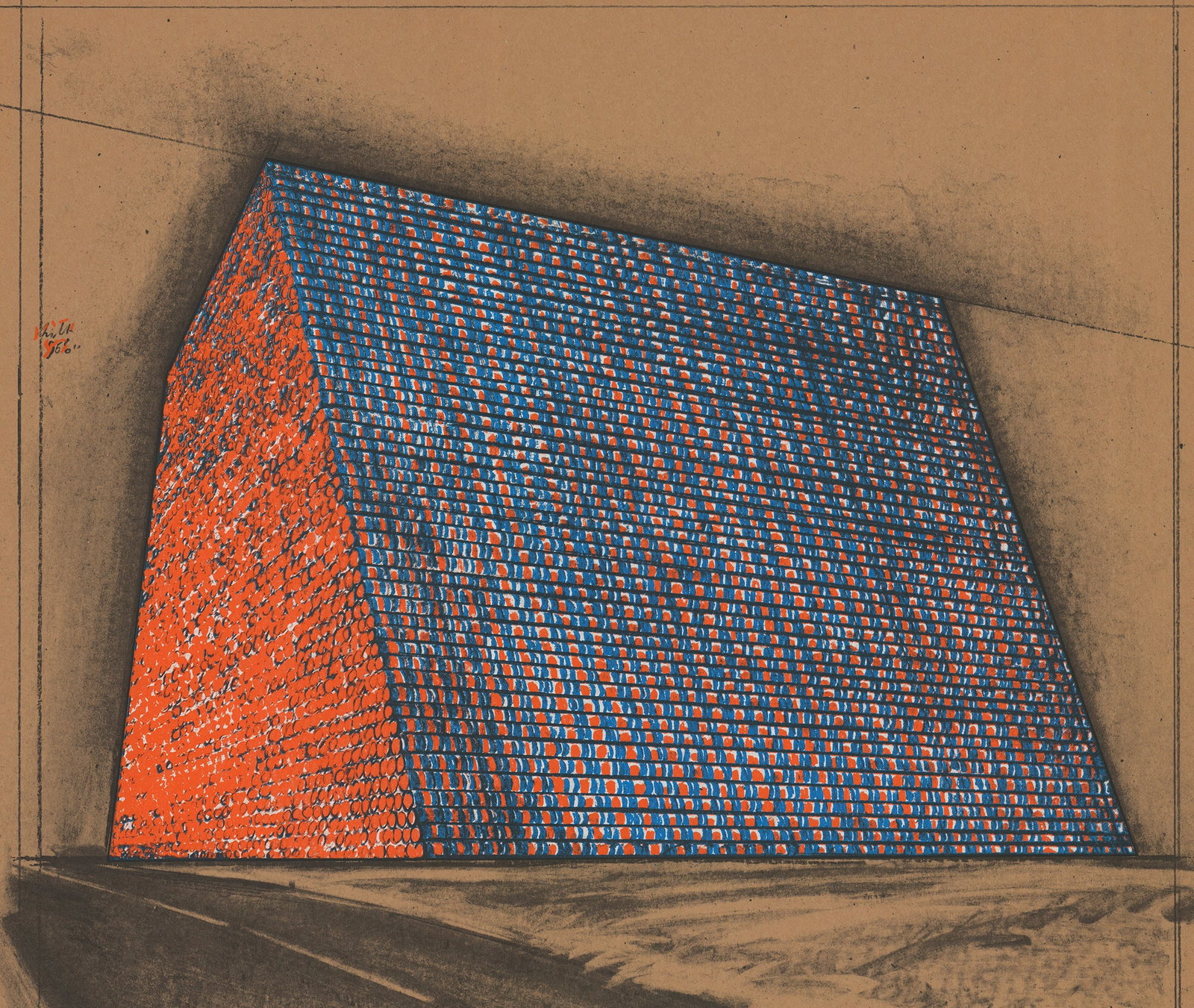 Javacheff Christo - Wrapped Oil Barrels, Texas - 1976 Lithograph 35" x 24" - 2