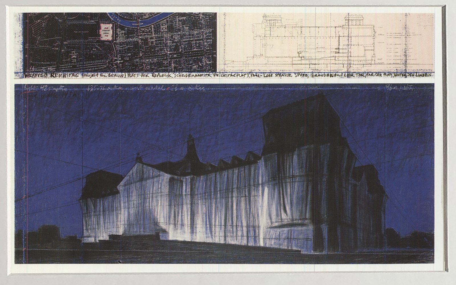 Javacheff Christo - Wrapped Reichstag, Project for Berlin - 1992 Offset Lithograph 4.25" x 6" - 2