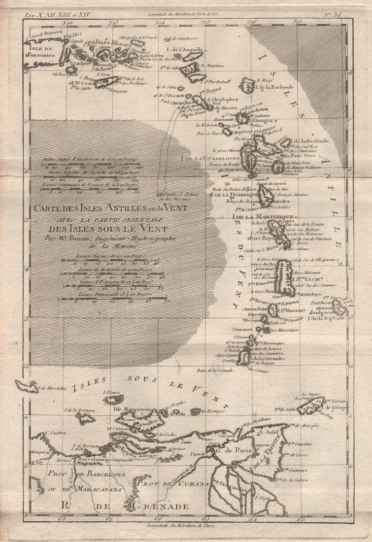 Isles Antilles ou du [&] sous le vent. Windward Leeward islands. BONNE 1780 map (1 of 1)