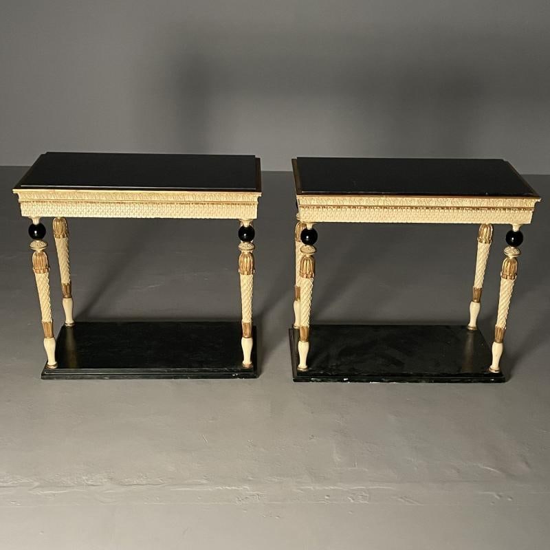 Pair of Swedish Neoclassical Maison Jansen Marble-Top Console Tables, French - 4