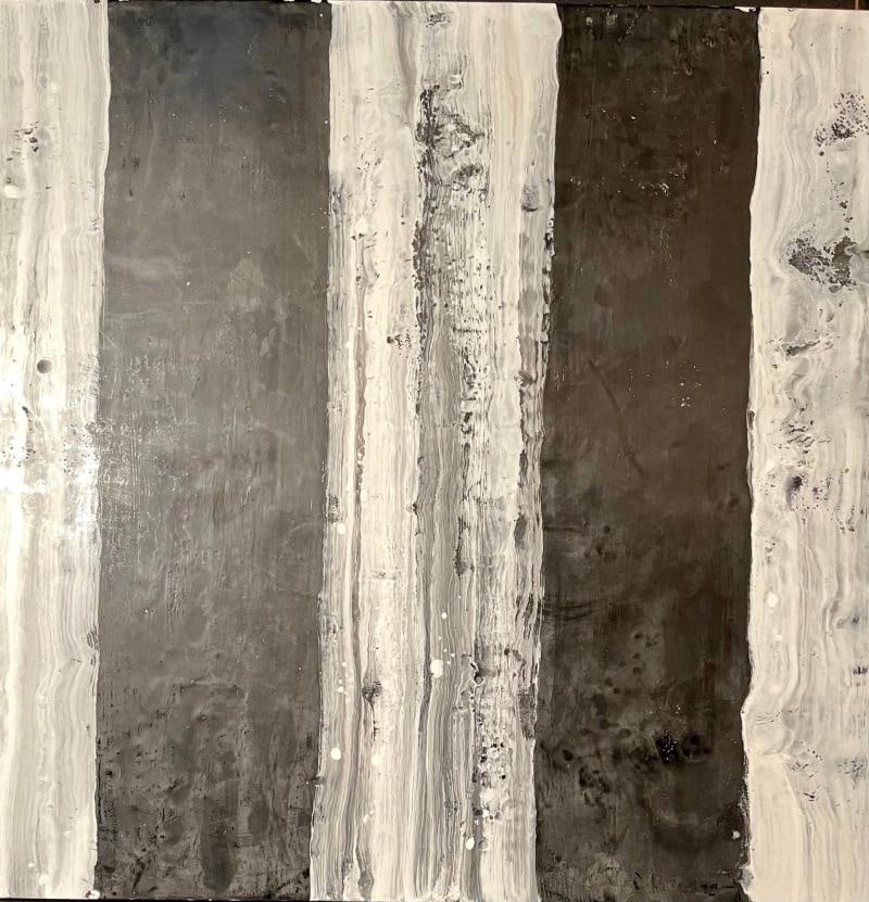 Lynn Basa Encaustic Black and White Stripe Panel "Camino", 2018 - 2