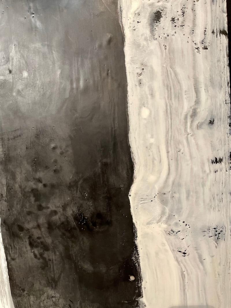 Lynn Basa Encaustic Black and White Stripe Panel "Camino", 2018 - 7