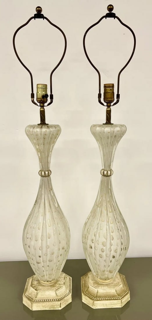 Pair of Murano Glass Speckle Table Lamps, Mid Century Modern - 2