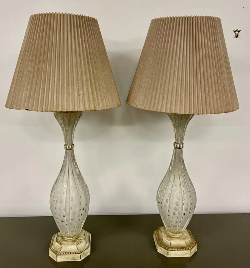 Pair of Murano Glass Speckle Table Lamps, Mid Century Modern - 3