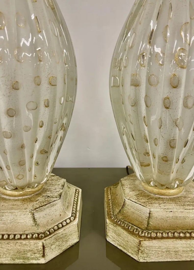 Pair of Murano Glass Speckle Table Lamps, Mid Century Modern - 7