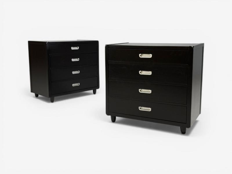 American of Martinsville, Campaign Dressers, Ebonized Wood, Chrome, USA, 1970s - 4