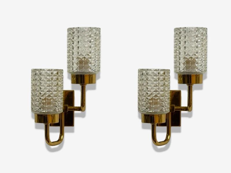 Malmö Metallvarufabrik, Glass, Patinated Brass, Wall Sconces, Sweden, 1960s - 3