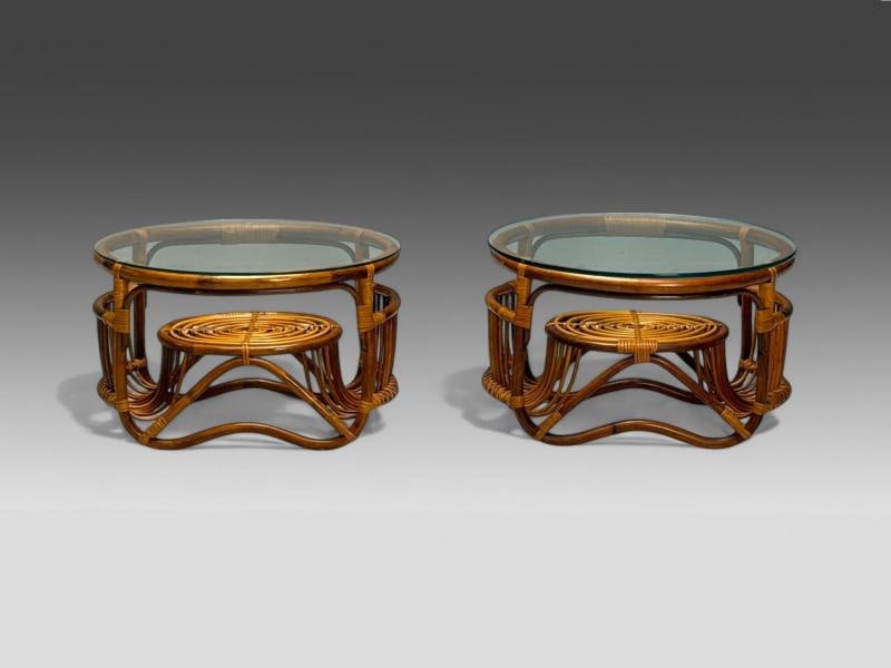 Franco Albini Style, Italian Mid-Century Modern, Side Tables, Bamboo, Rattan - 2
