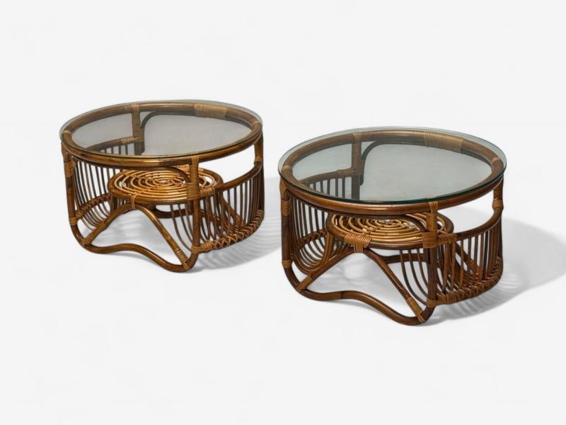 Franco Albini Style, Italian Mid-Century Modern, Side Tables, Bamboo, Rattan - 3