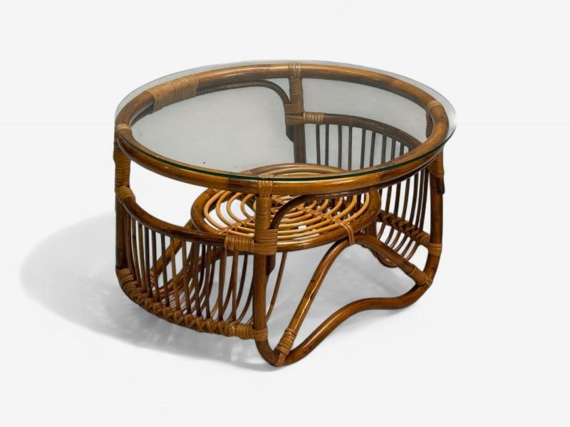 Franco Albini Style, Italian Mid-Century Modern, Side Tables, Bamboo, Rattan - 4