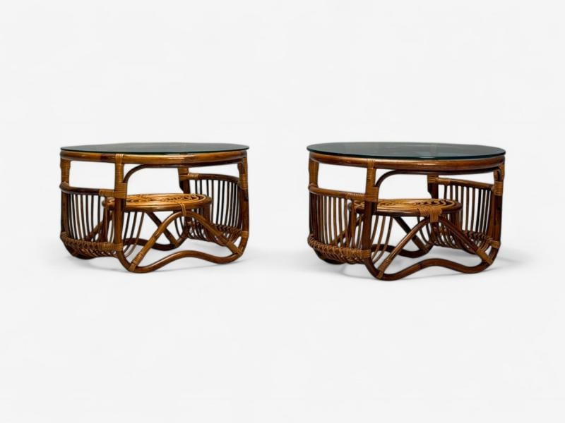 Franco Albini Style, Italian Mid-Century Modern, Side Tables, Bamboo, Rattan - 5