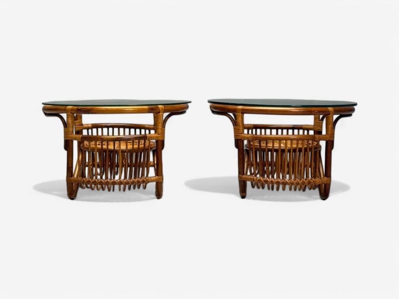 Franco Albini Style, Italian Mid-Century Modern, Side Tables, Bamboo, Rattan - 6