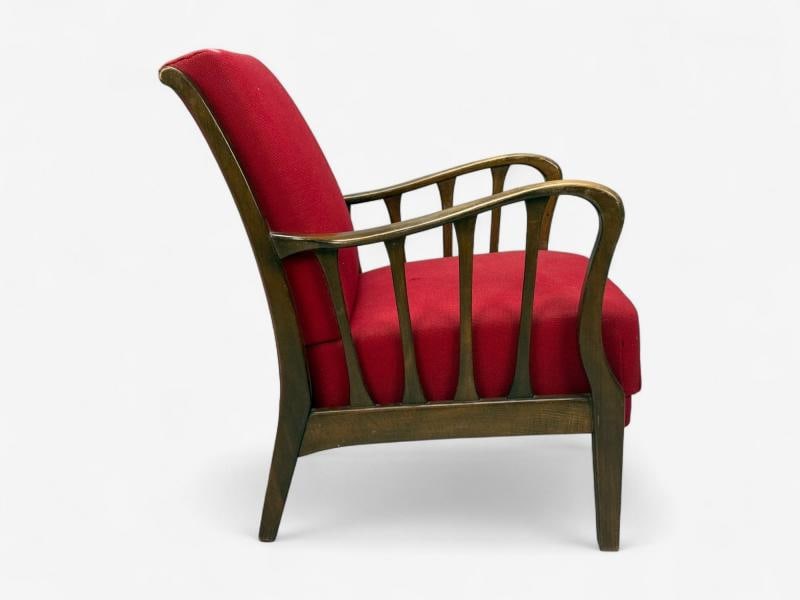 Josef Frank Attribution, Red Fabric, Wood, Lounge Chair, Denmark, 1950s - 5
