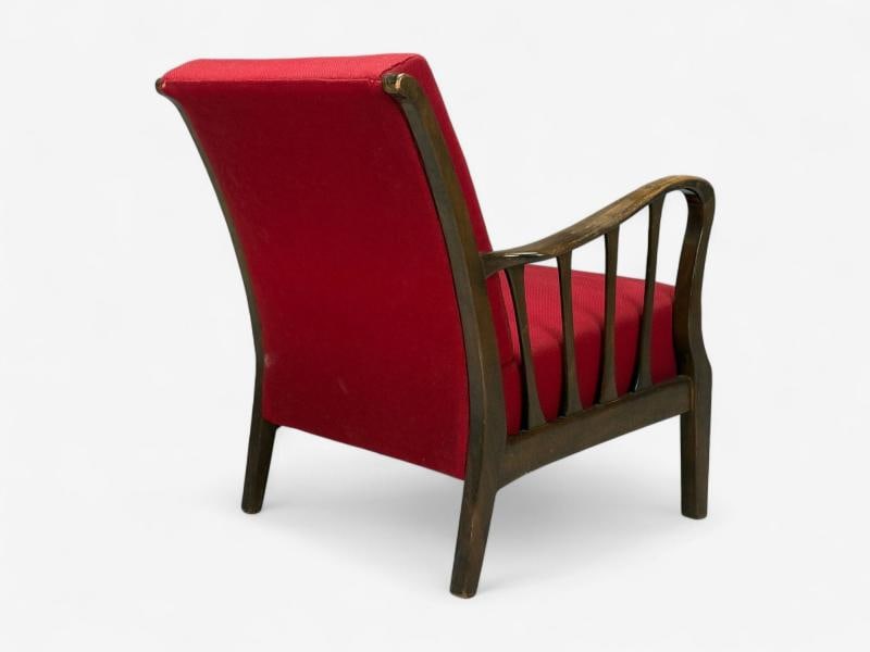 Josef Frank Attribution, Red Fabric, Wood, Lounge Chair, Denmark, 1950s - 9