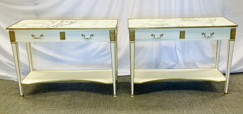 Pair of Hollywood Regency Neoclassical White Sofa, Console Tables, Maison Jansen - 2