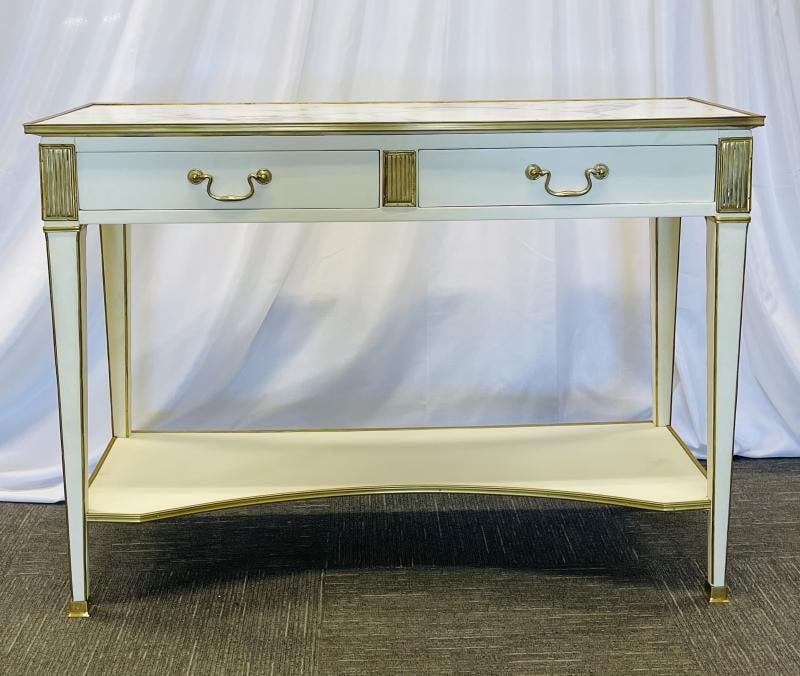 Pair of Hollywood Regency Neoclassical White Sofa, Console Tables, Maison Jansen - 3
