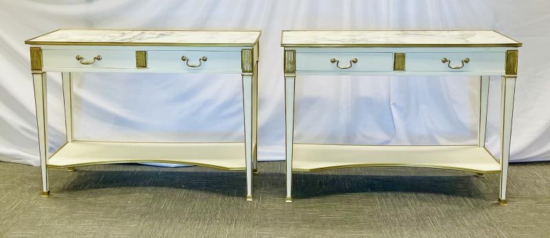Pair of Hollywood Regency Neoclassical White Sofa, Console Tables, Maison Jansen - 4