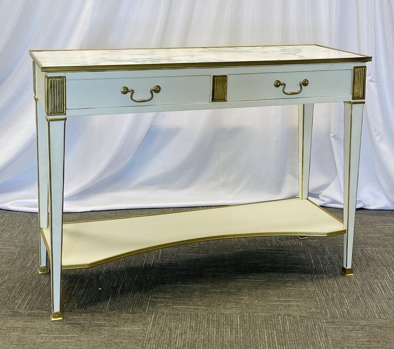 Pair of Hollywood Regency Neoclassical White Sofa, Console Tables, Maison Jansen - 7