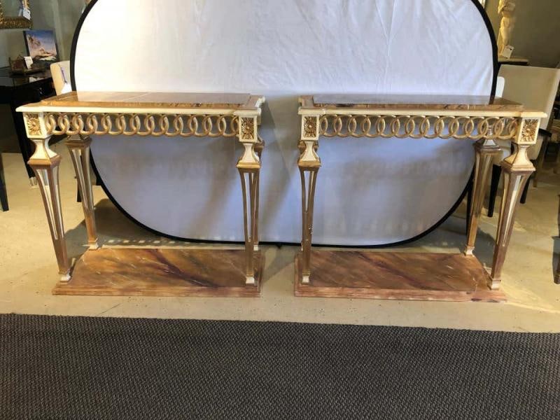 Parcel Paint and Gilt Decorated Pair of Swedish Serving or Console Tables - 3