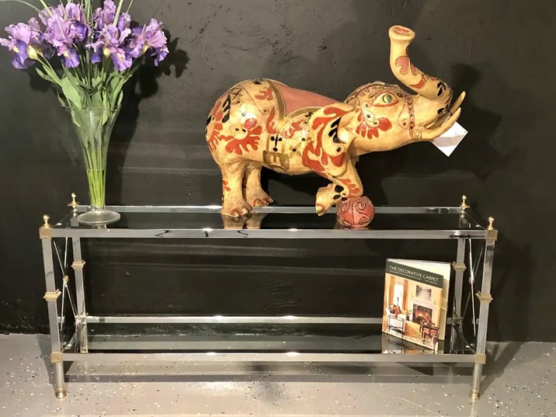 Hollywood Regency Style Console / TV Table Steel and Brass Jansen Fashioned - 3