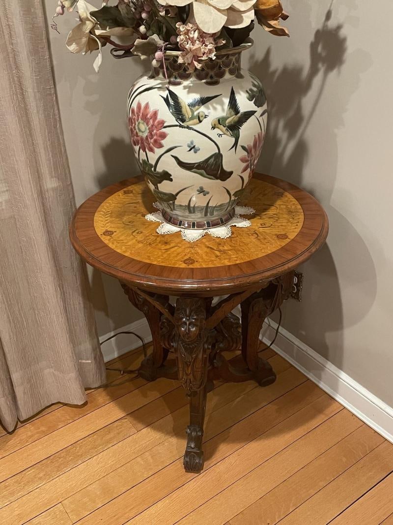 Pair R. J. Horner End Tables, Side or Pedestal Tables, Carved, Inlaid, Rare - 7