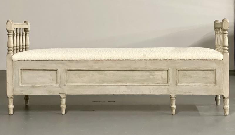 Gustavian Paint Decorated Storage Bench, New Wool Shearling, Sweden, 19th C. - 6