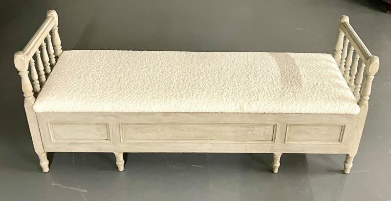Gustavian Paint Decorated Storage Bench, New Wool Shearling, Sweden, 19th C. - 7