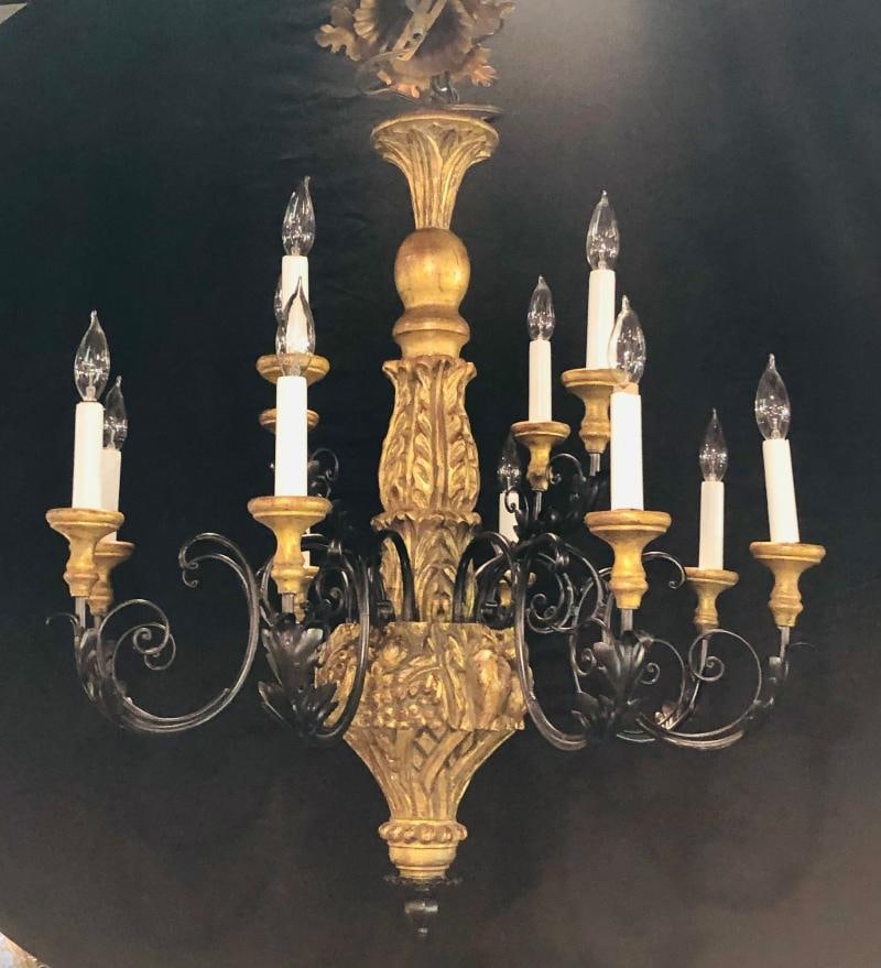 Twelve Light Italian Parcel-Gilt Decorated Chandelier with Canopy - 3