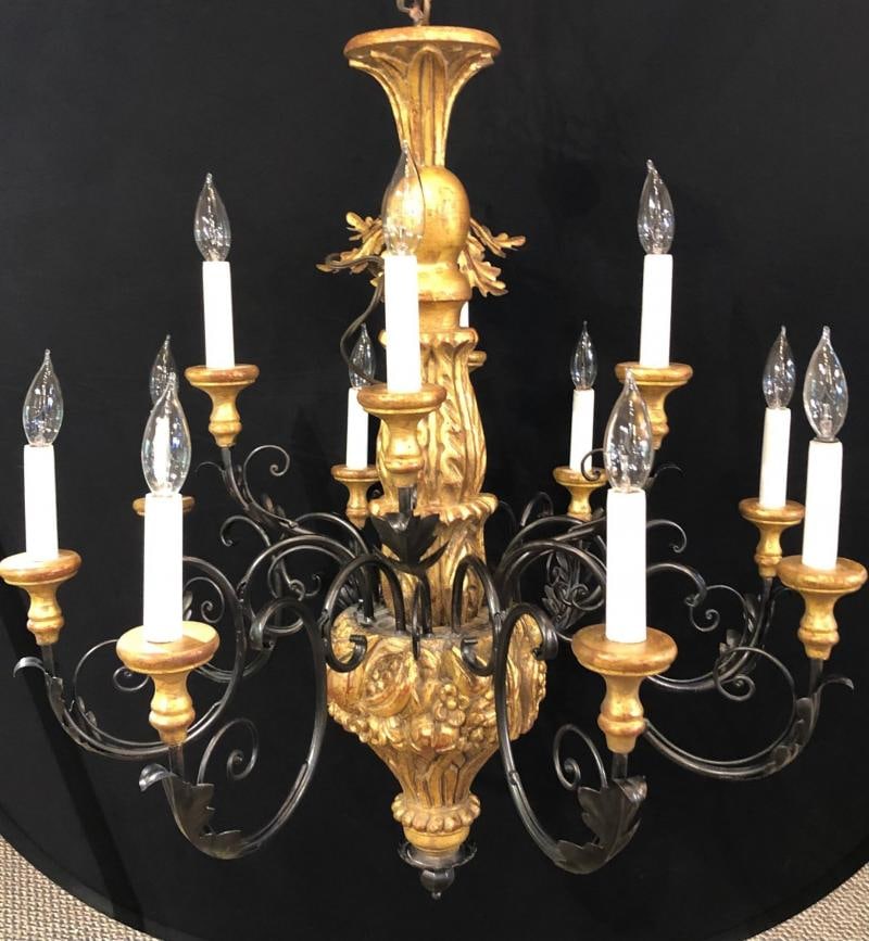 Twelve Light Italian Parcel-Gilt Decorated Chandelier with Canopy - 4