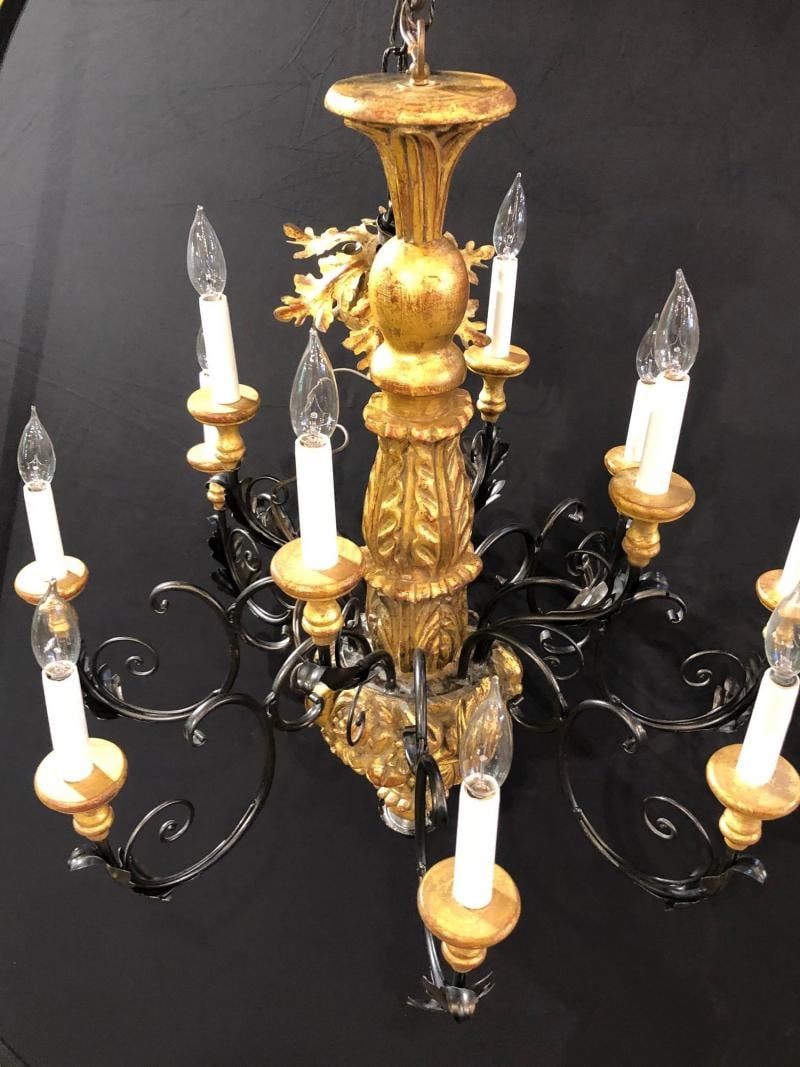 Twelve Light Italian Parcel-Gilt Decorated Chandelier with Canopy - 5