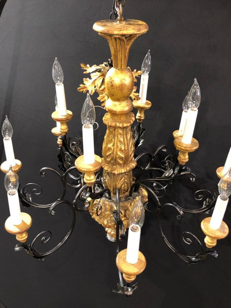 Twelve Light Italian Parcel-Gilt Decorated Chandelier with Canopy - 6