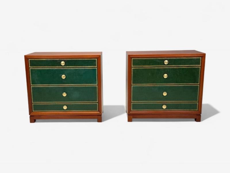 Tommi Parzinger, Wood, Brass, Green Leather, Chests of Drawers, USA, 1950s - 3