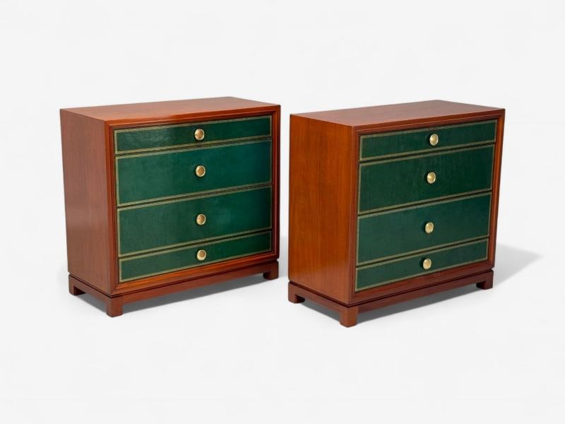 Tommi Parzinger, Wood, Brass, Green Leather, Chests of Drawers, USA, 1950s - 4