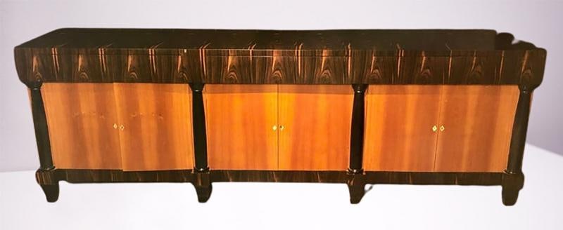 Palatial Six Door Macassar Sideboard Cabinet Ebonized Column and Feet Support - 2