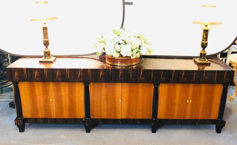 Palatial Six Door Macassar Sideboard Cabinet Ebonized Column and Feet Support - 3