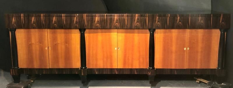 Palatial Six Door Macassar Sideboard Cabinet Ebonized Column and Feet Support - 4