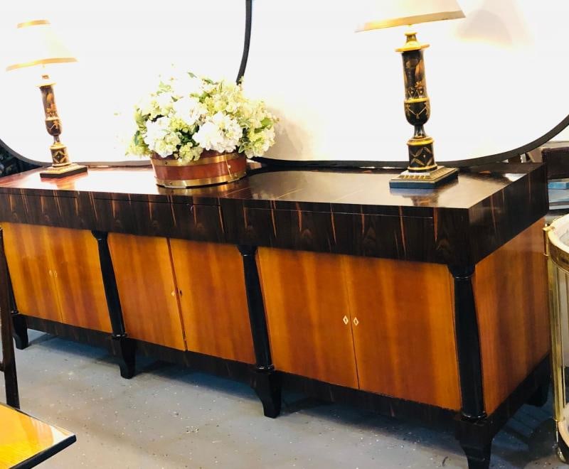 Palatial Six Door Macassar Sideboard Cabinet Ebonized Column and Feet Support - 5