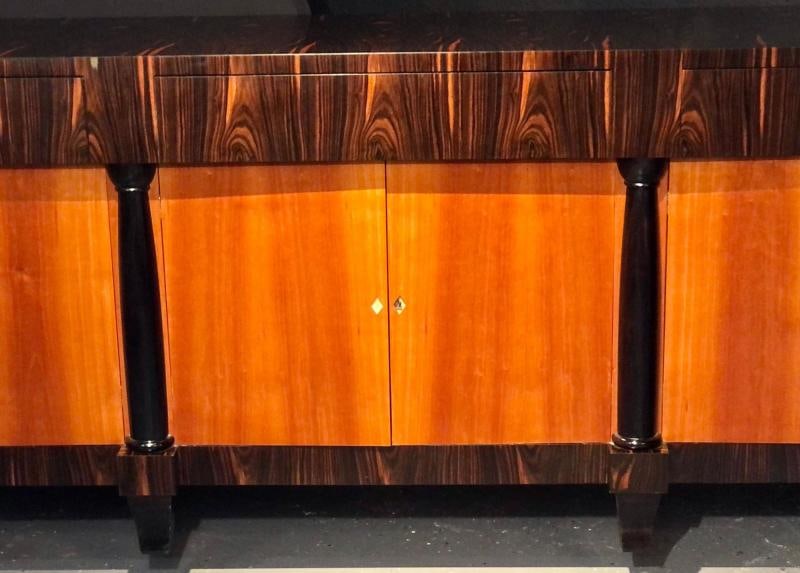Palatial Six Door Macassar Sideboard Cabinet Ebonized Column and Feet Support - 7
