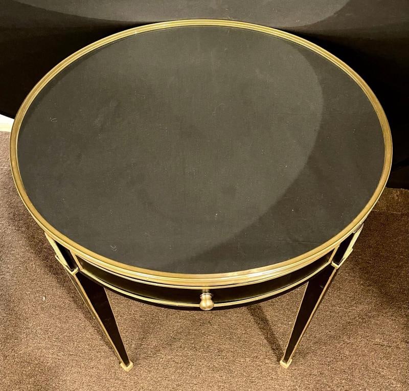 Hollywood Regency Ebony Bouillotte or End Tables, Manner Jansen Mirror Tops Pair - 7