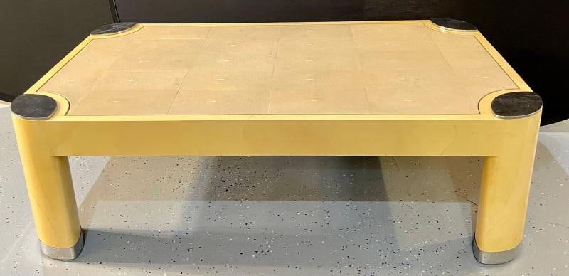 Ron Seff Oval Leg Cocktail Table in Lacquered Parchment Framing a Shagreen Top - 3