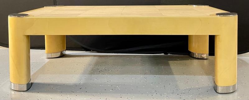 Ron Seff Oval Leg Cocktail Table in Lacquered Parchment Framing a Shagreen Top - 4