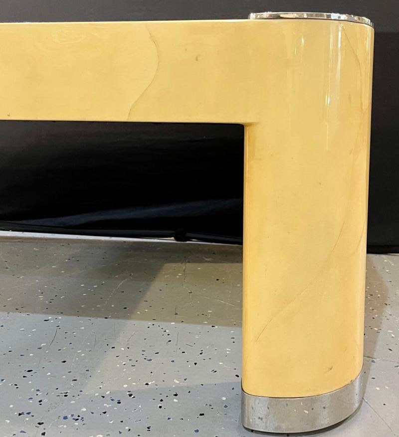 Ron Seff Oval Leg Cocktail Table in Lacquered Parchment Framing a Shagreen Top - 7